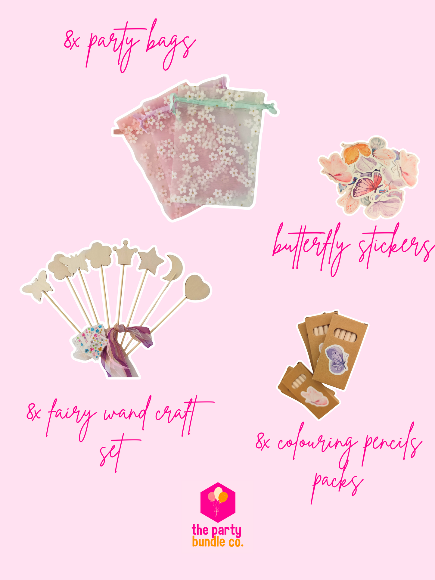 Photos and descriptions of the party favour kit in the enchanted garden party bundle