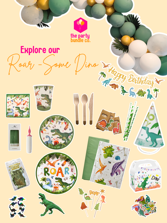 Image of all products in the Roar-Some Dino party bundle 