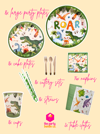Product photos and descriptions of main tableware in Dino Bundle